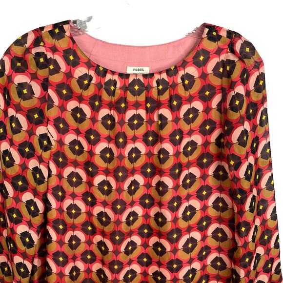 Fossil Silk Print Dress Long Sleeve Shift XS - Picture 3 of 14